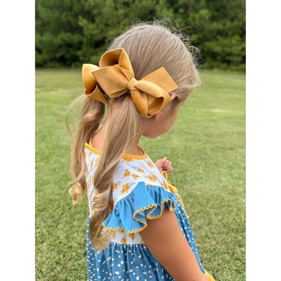 Girls\' Velvet Hair Bow Grosgrain Wrap No-Slip Hair Clip Medium Old Gold main image 3